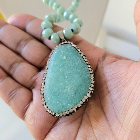 Extended Druzy Stone Beaded Necklace (Sea Green) - Picture 2 of 8